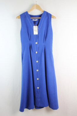vestido azul con pespuntes mango s