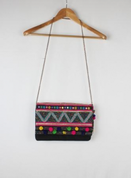 bolso pompones y abalorios sfera