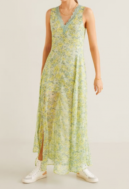 vestido largo gasa estampado amarillo mango