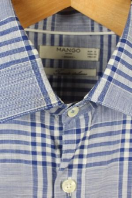 camisa hombre slim cuadros azul mango