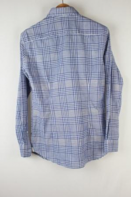 camisa hombre slim cuadros azul mango