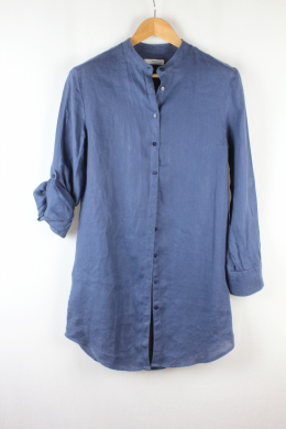 camisa lino azul mango