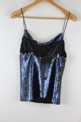 top tirantes lentejuelas azul mango