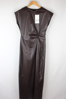 vestido drapeado efecto piel marron zara