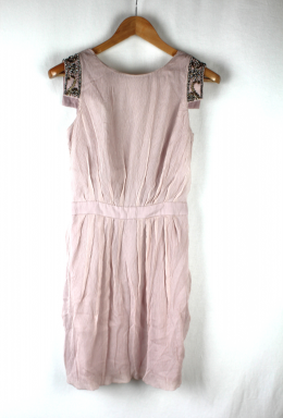 Vestido gasa en seda y pedreria rosa Mango Moments