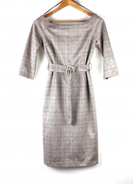 vestido hombros descubierto cuadros zara