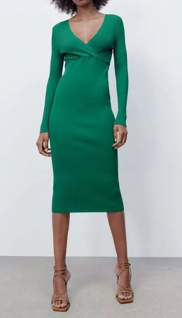 vestido midi punto verde zara
