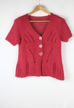 chaqueta punto calado roja