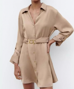 vestido camisero satinado marron zara