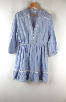 vestido rayas con lino azul zara