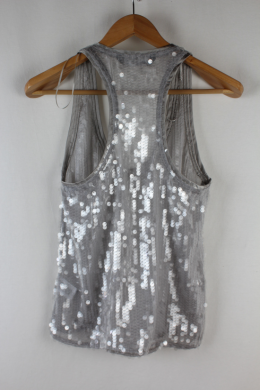 top lentejuelas gris zara