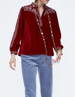 Blusa terciopelo bordado zara